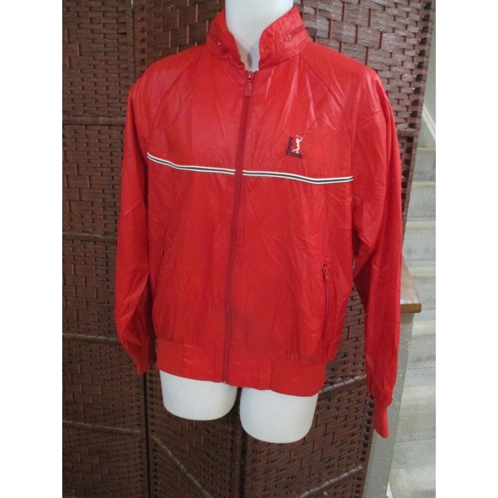 Mens Vintage PGA Tour Golf jacket Red Windbreaker Hooded 80s 90s Medium Retro